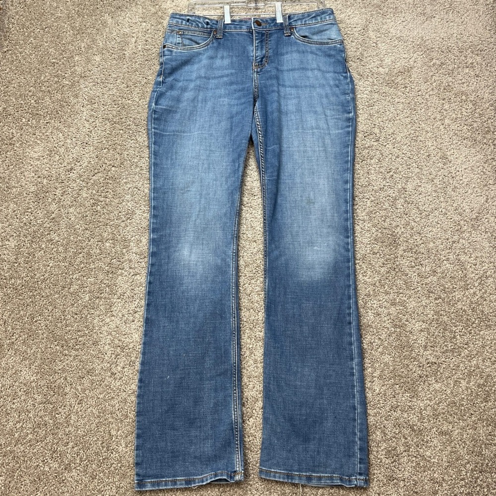 Wrangler Retro Jeans Women 9 33x36 Medium Wash Bootcut 5 Pocket Denim Distressed
